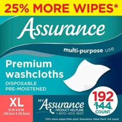 Assurance Premium XL Disposable Washcloths, 192 Count – Pack of 2 – 25% more