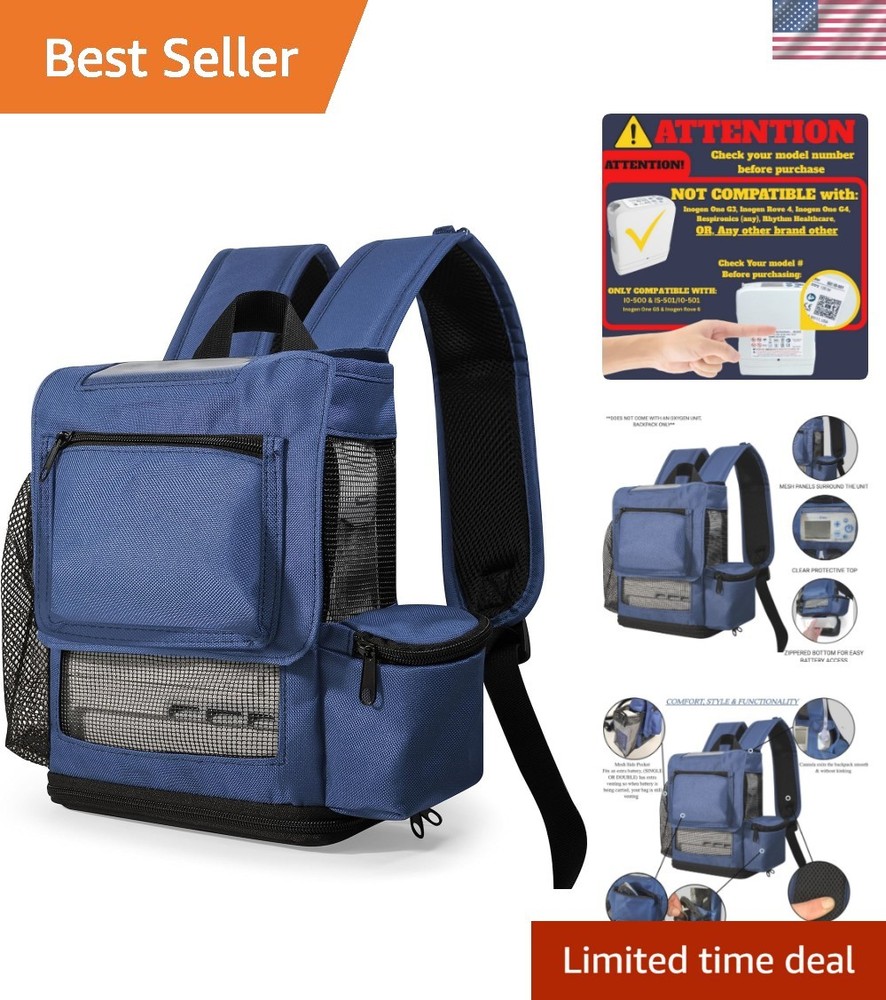 Navy Blue O2TOTES Backpack for Inogen G5/Rove 6 – Water Resistant & Functional
