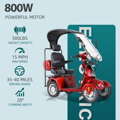 800W Four Wheel Mobility Scooter w/ Windshield for Senior&Adults 500lbs US Stock
