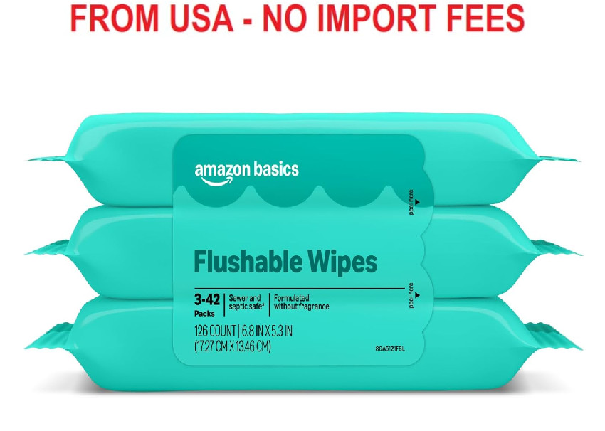 Amazon Basics Adult Wet Wipes Flushable Fragrance Free, 126 Count (3 Packs of 42