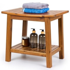 Teak Shower Bench, 20″ Solid Wood Shower Stool Waterproof Shower Rectangular