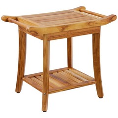 300lb Teak Shower Bench 22×14.4×18.5in, Waterproof Wood, Shelf, Non-Slip Feet