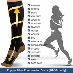 3 Pairs Copper Compression Socks For Knee High 20-30mmHg Energy Support Recover