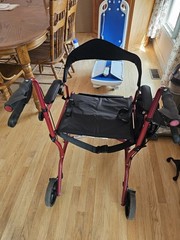 Medline Red 4-Wheel Rollator Walker w/ Seat, Backrest, Handbrakes, Storage