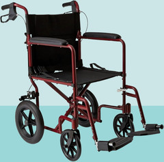 Lightweight Foldable Transport Wheelchair with Handbrakes and 12-Inch Wheels, R