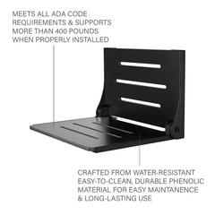 Silhouette Folding Wall Mount Shower Bench Seat in Black Seat with Matte Black F