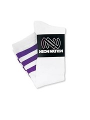 Unisex White Knee High Team Tube Socks with One Size White With Purple Stripes