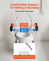 Raised Toilet Seat with Arms, 3-Height Adjustable Elevated Seat Riser 300 lbs
