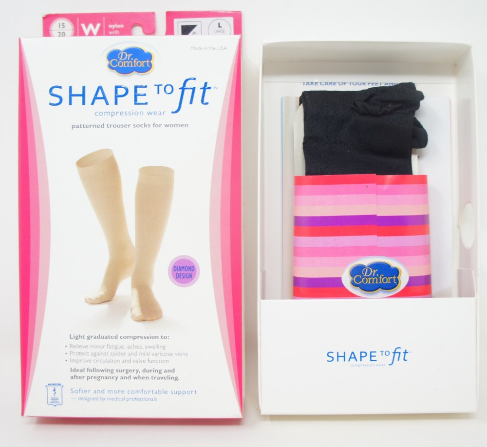 Dr Comfort Shape to Fit Patterned Trouser Socks – Compression 15-20 – Black L