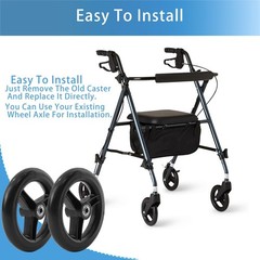 6-Inch Replacement Wheels for Rollator Walker, Wear-Resistant PU Tires, All Terr
