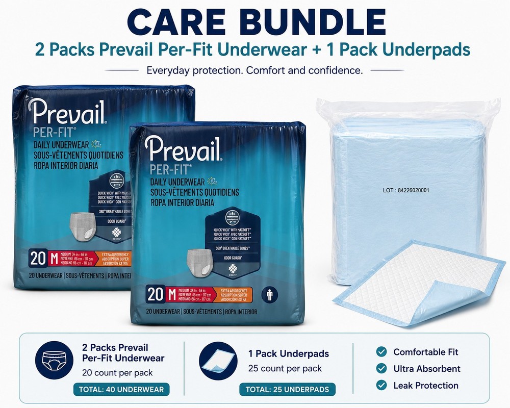 2 Pck Prevail Per-Fit Underwear Medium 20Ct + Underpads 25Ct Bundle