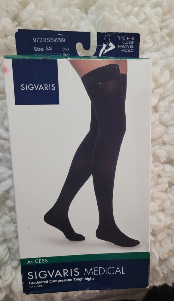 Sigvaris Graduated Compression Thigh High Women 20-30 mmHg Black Sz Small Short
