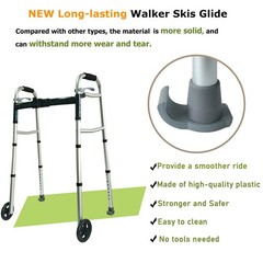 Walker Ski Glides – 2 Pack Universal Fit Walker Accessories for Seniors Folding