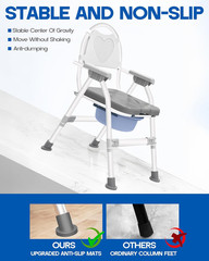 Heavy Duty 4-In-1 Portable Bedside Commode Chair for Elderly & Disabled, Extra-W