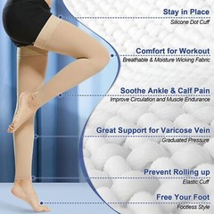 Thigh High Footless Compression Stockings & Sleeves with Silicone Band for Wo…