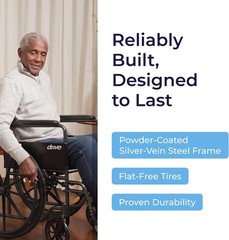 Drive Medical Silver Sport 1 Folding Transport Wheelchair, Lightweight Black