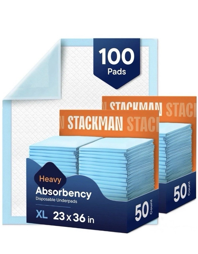 Stackman 100ct Adult Underpads 23×36 Heavy Absorbency Chux Bed Pads