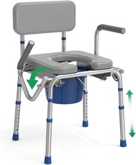 Loyoda Drop Arm Bedside Commode Padded Seat and Backrest, 500lb FBL760620 3039D