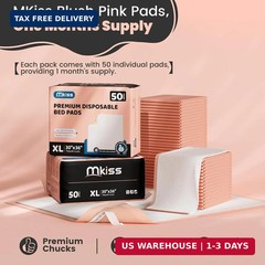 MKISS Bed Pads with Adhesive Strip 30″x36″, 50 Count, Thick Absorbent Incontinen