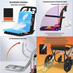 Aluminum Alloy Portable Folding Manual Wheelchair w/ Handbrake SYIV100-DY-102L