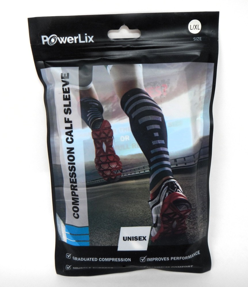 Powerlix Compression Calf Sleeve Pair Unisex Blue & Black Size L/XL