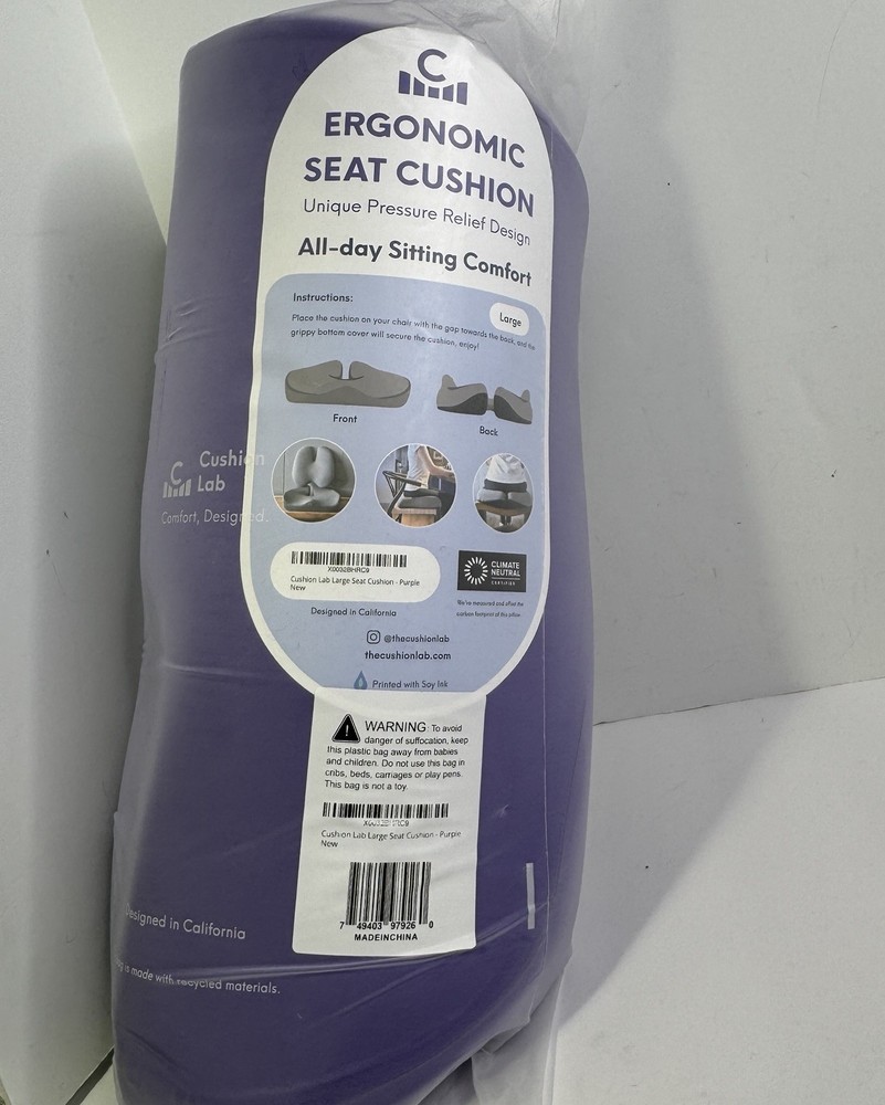 Cushion Lab Large Pressure Relief Seat Cushion Purple New