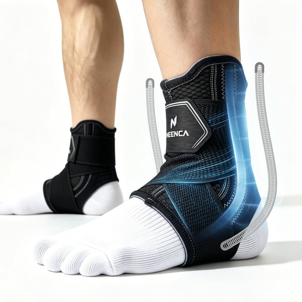 Ankle Brace with Dual Metal Side Stabilizers for Men & Women, Medium, Black