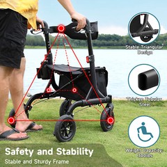 MAXWALK All-Terrain Rollator Walker w/ Non-Pneumatic Tire 4x 8” Rubber Wheel USA