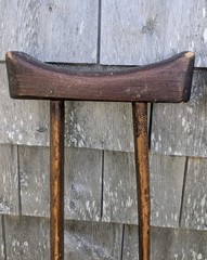 Vintage Handmade Wood Non-Adjustable Crutches Mottled Dark Patina About 48″ Tall