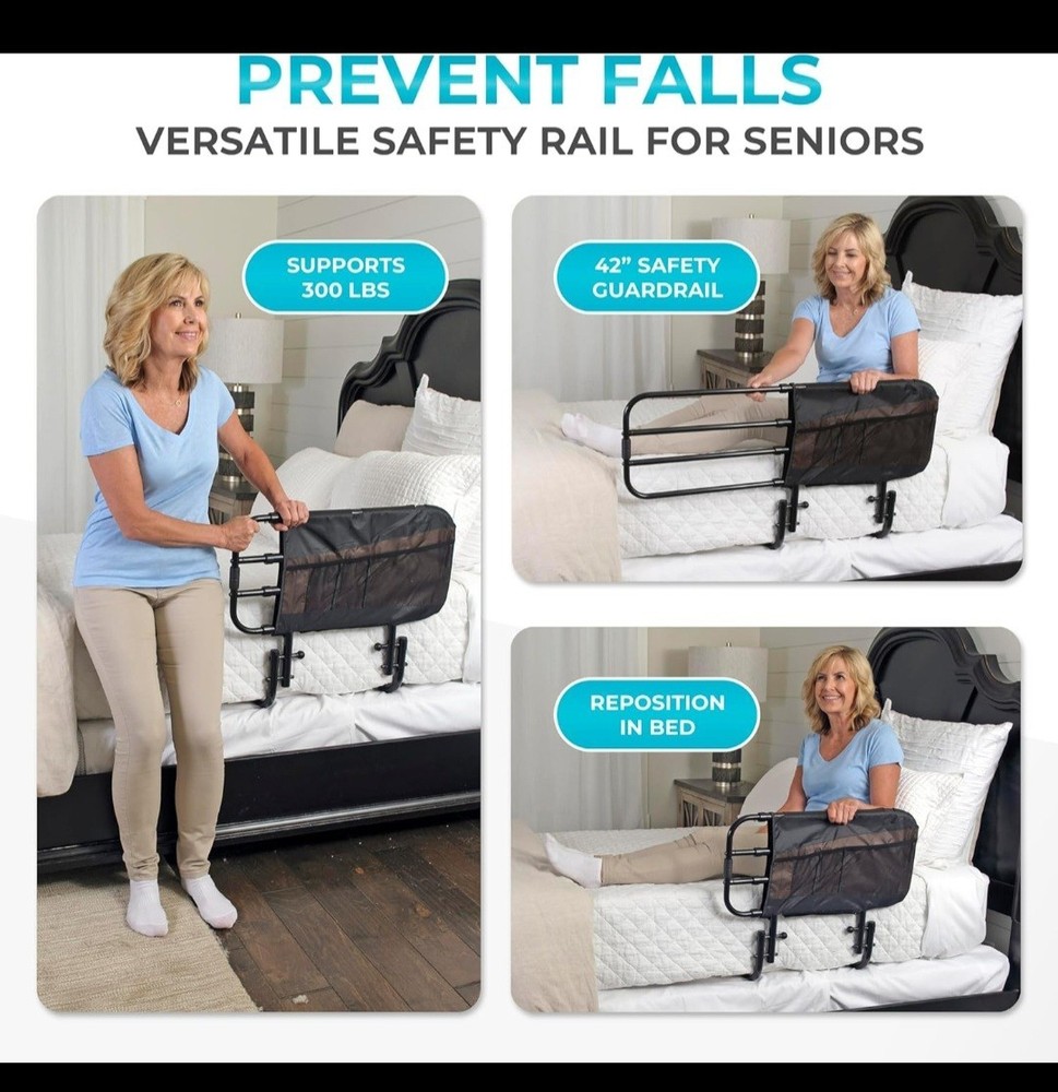 Stander EZ Adjust Bed Rail, Adjustable Bedrail Safety Assist Railing for Elderly