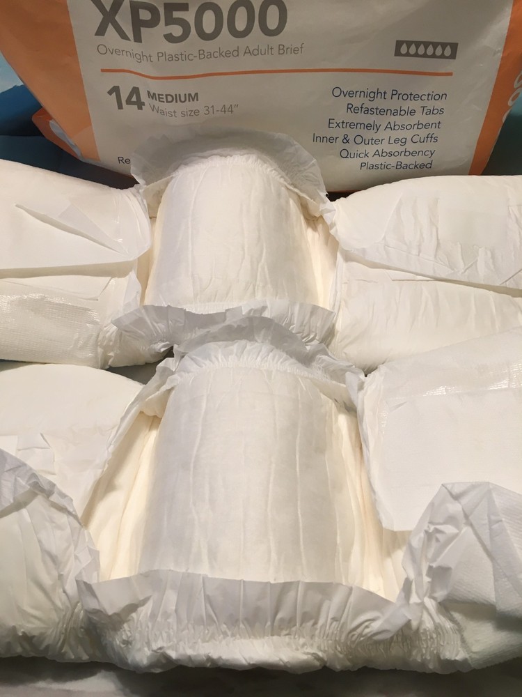 Beyond XP5000 medium (M) plastic backed adult diapers Sample Pack of (2) RARE