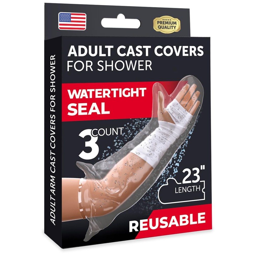 100% Waterproof Cast Covers for Shower Arm – Tight 3 Count (Pack of 1), Clear