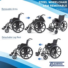 GAESCA Wheelchair with Flip-up Desk-Length Arms, 250 Lb Weight Capacity