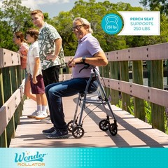 Lightweight Folding Rollator Walker with Seat for Seniors, 4-Wheel Mobility Aid,