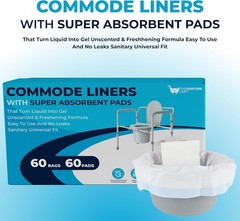 Universal Fit Commode Liners with Built-In Absorbent Pads – 60 Disposable Bags