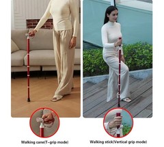 Mumicol Folding Walking Cane for Men & Women Adjustable Dual Handle Red Pill Box