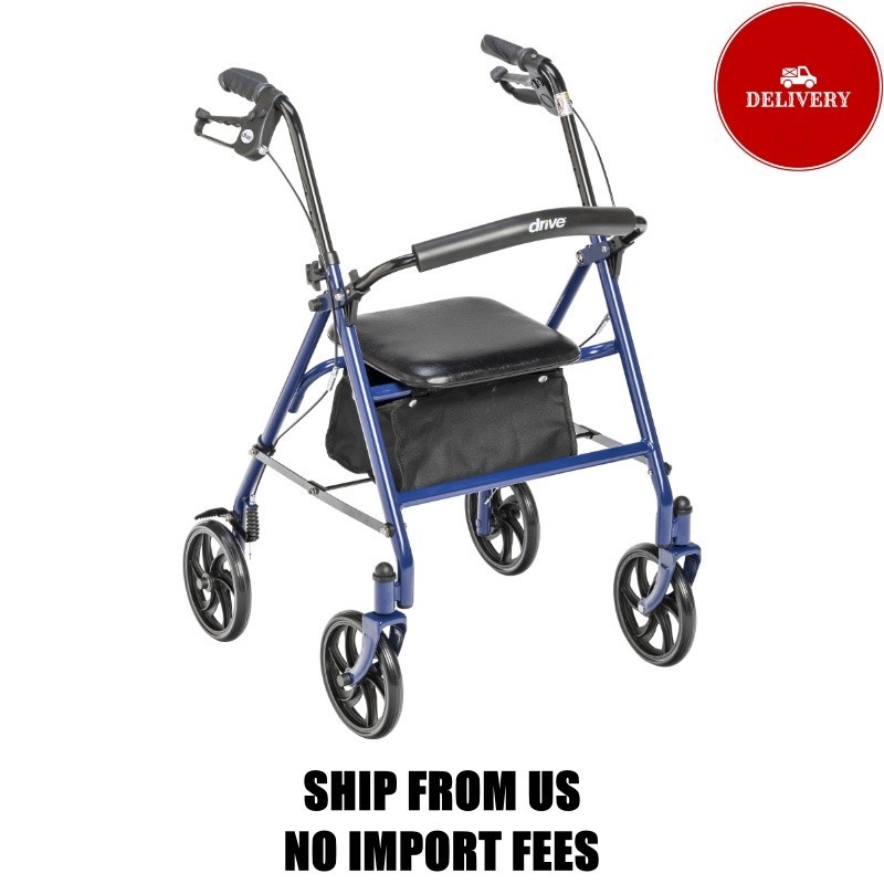 Drive Medical Four Wheel Rollator Rolling Walker with Fold Up Removable Back Sup