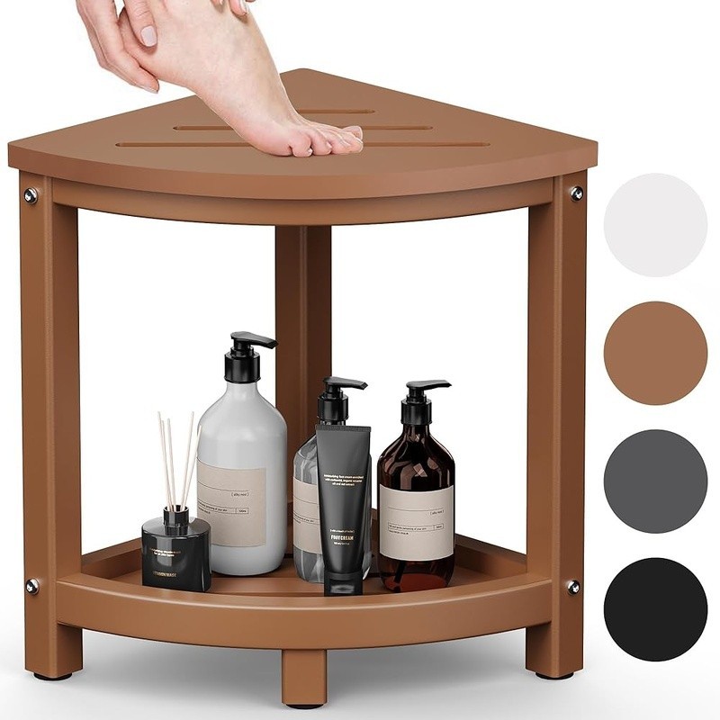 Corner Shower Bench HDPE Waterproof Double Layer Adjustable Feet Anti Slip New