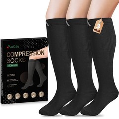 AuQty Medical Compression Socks 15-30 mmHg Large-X-Large, Black/Black/Black