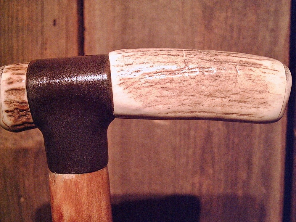 ELK ANTLER HANDLE walking stick natural grown MAPLE wood shaft made in the USA