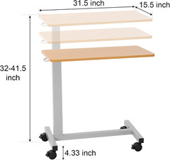 Heavy Duty Height Adjustable Overbed Bedside Table Movable with Wheels for Hospi