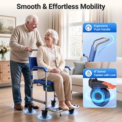 Bedside Commode with 4 Wheels Shower Chair Portable Toilet for Elderly 330LB