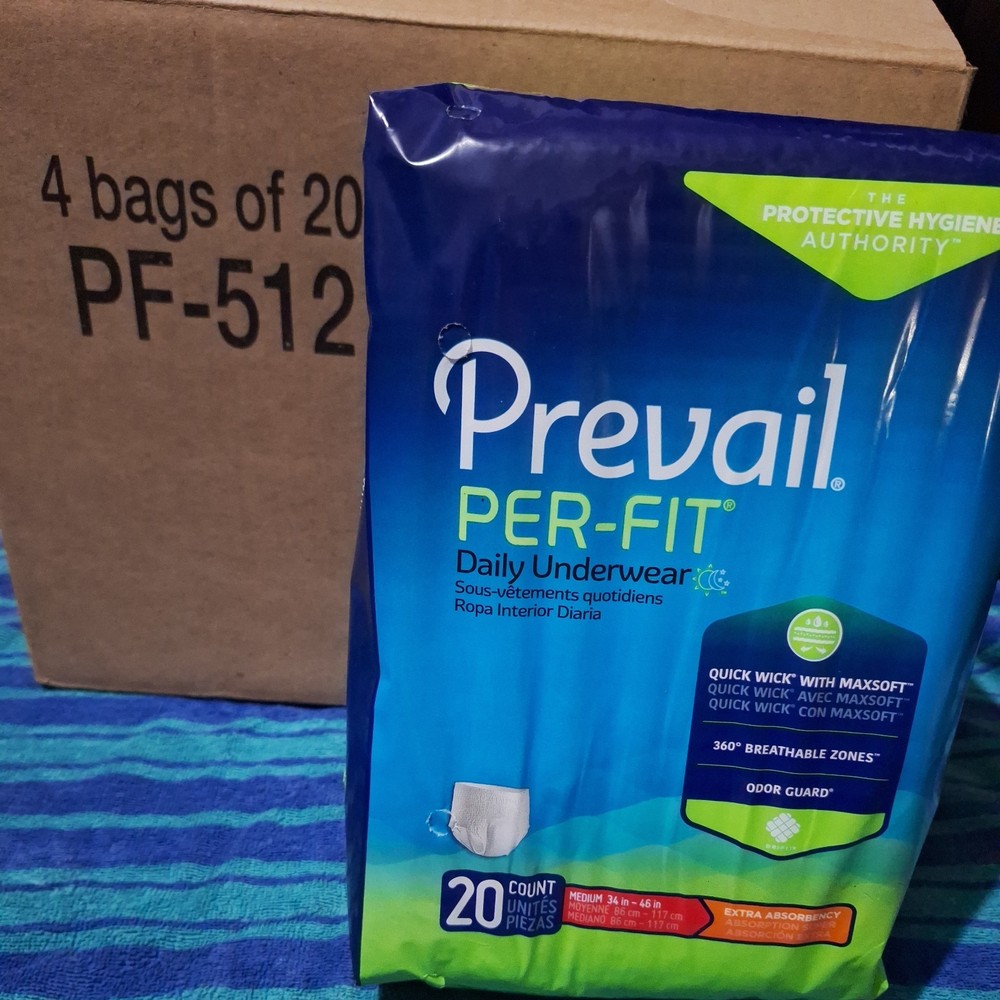 4 Packs of 20 count(80)Prevail Per-Fit Extra Absorbency Incontinent Underwear