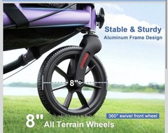 Walk Mate 3 Wheel Rollator Walker w/ Seat Foldable 8” Wheels,Red,Padded Backrest