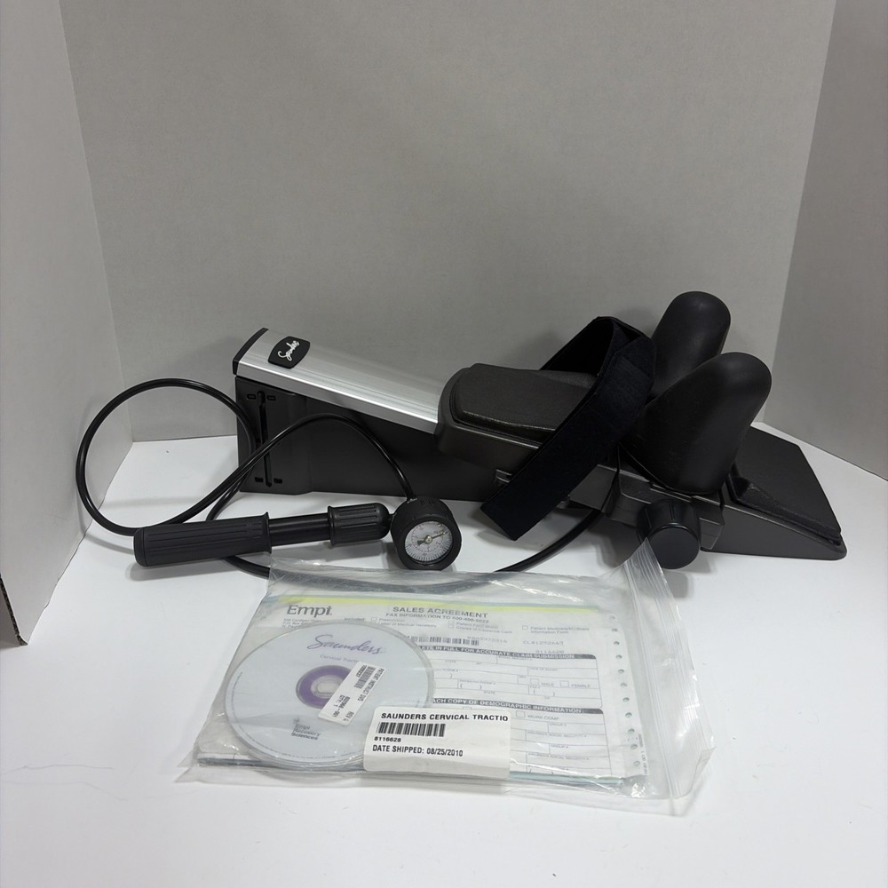 Saunder Cervical Traction Device with Pump And Case And Instruct DVD Preowned
