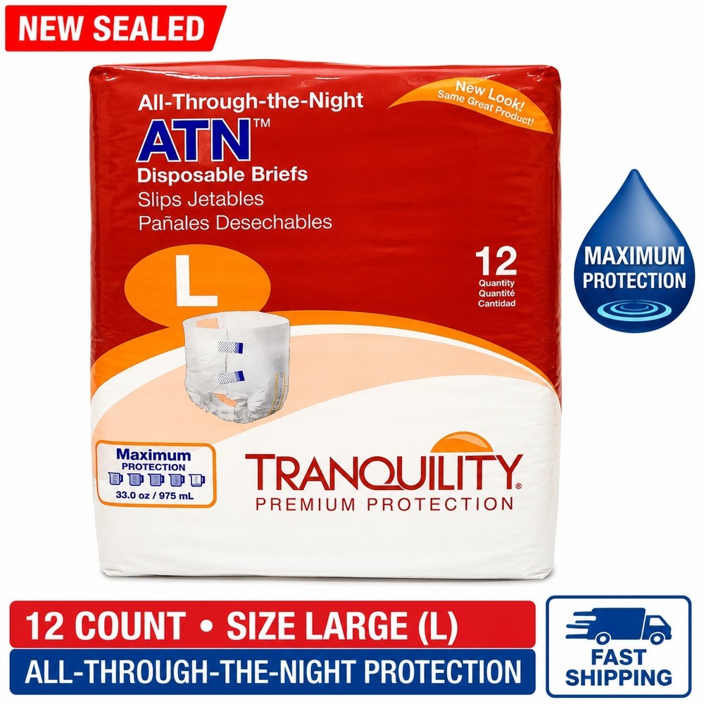 Tranquility ATN Disposable Briefs Large 12 Count Maximum Protection Adult Briefs