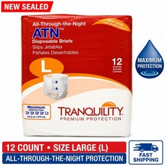 Tranquility ATN Disposable Briefs Large 12 Count Maximum Protection Adult Briefs