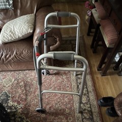 Foldable Walking Frame Walker, 2 Wheels, Silver/Gray/Red, Adult & Senior