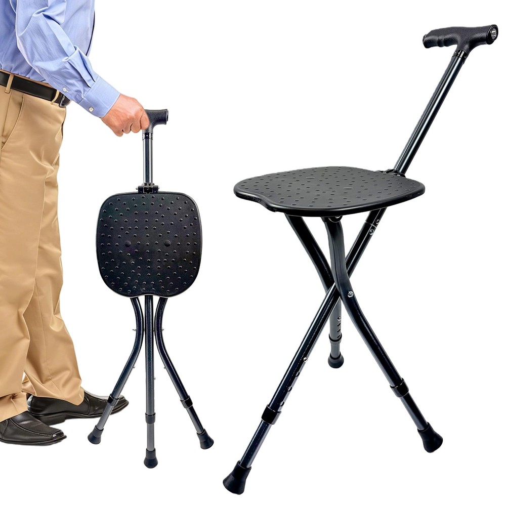 Walking Cane with Seat 400 Lbs Load Capacity Adjustable Height – Portable