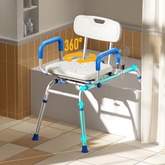 Sliding Shower Chair with Extra-Wide 360° Swivel Seat, 330lbs Tub Transfer Bench